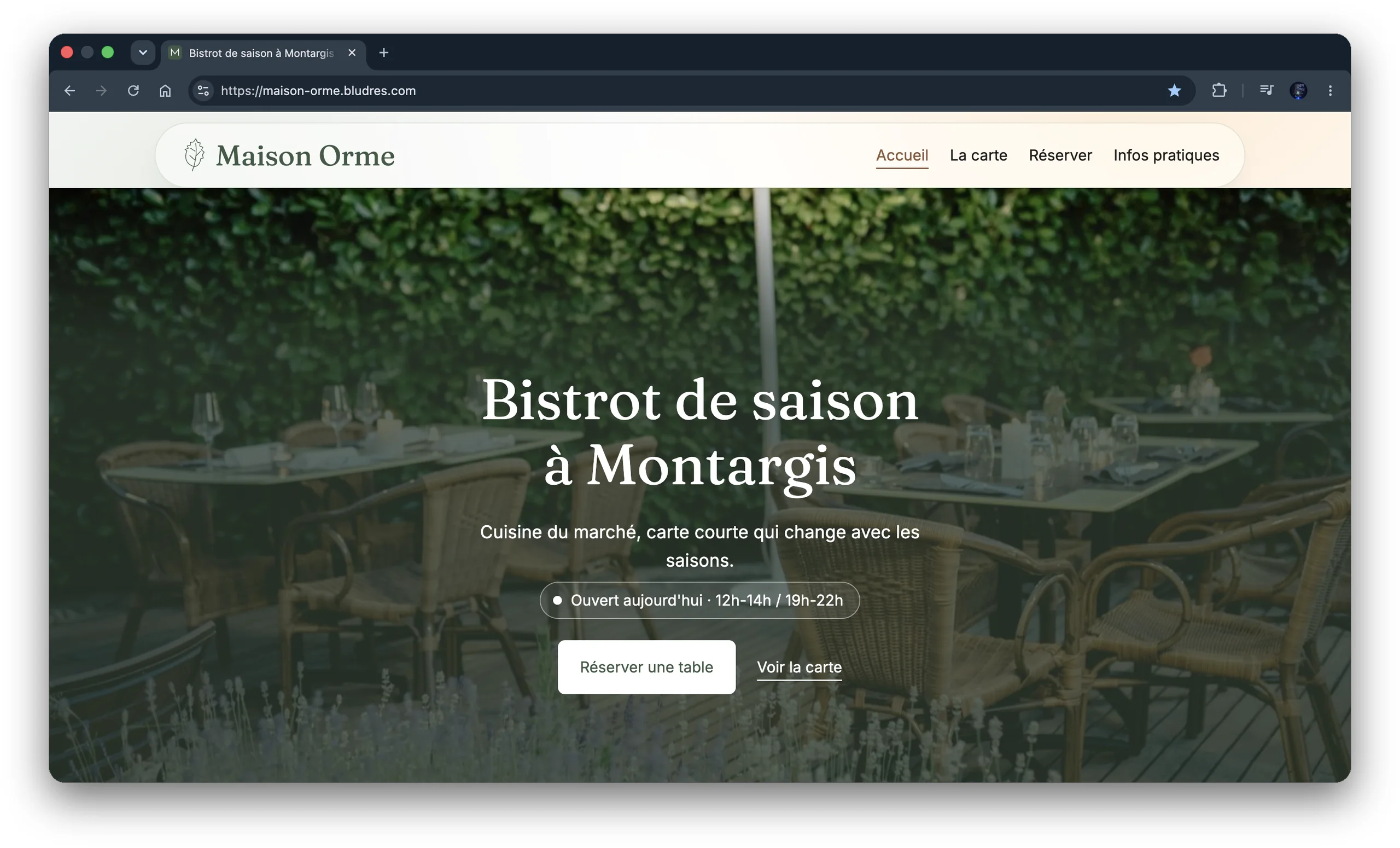 Premier écran du site concept Maison Orme sur ordinateur